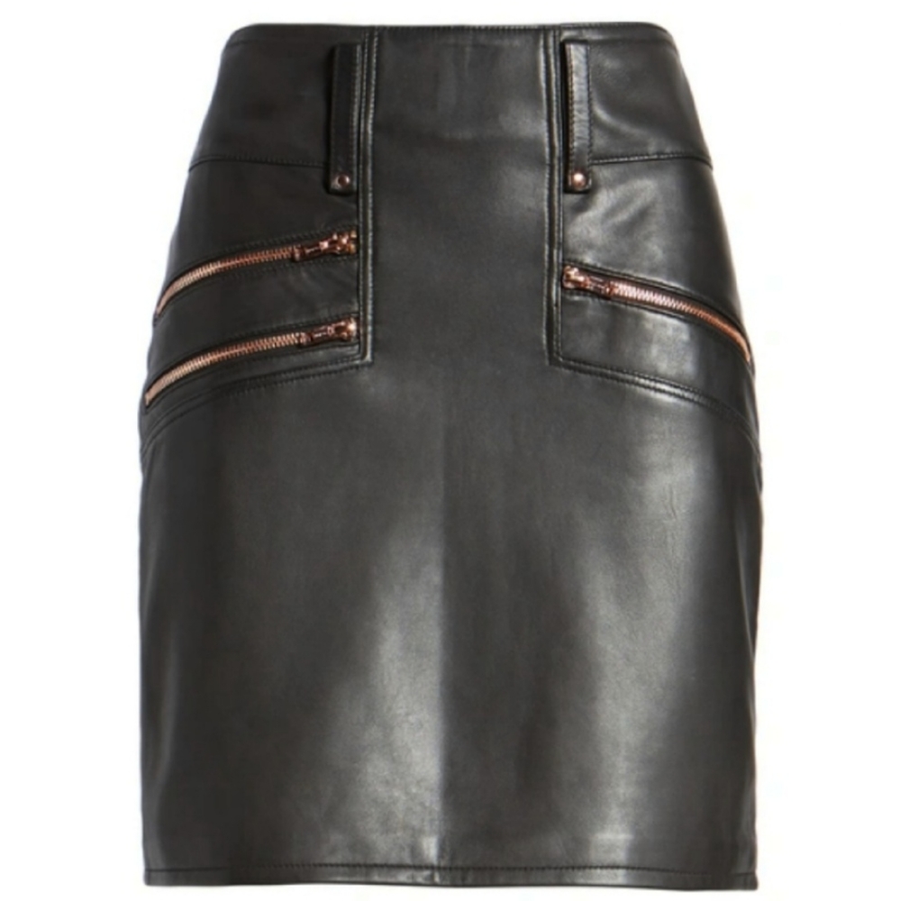 HUDSON Black Leather Moto Mini Skirt